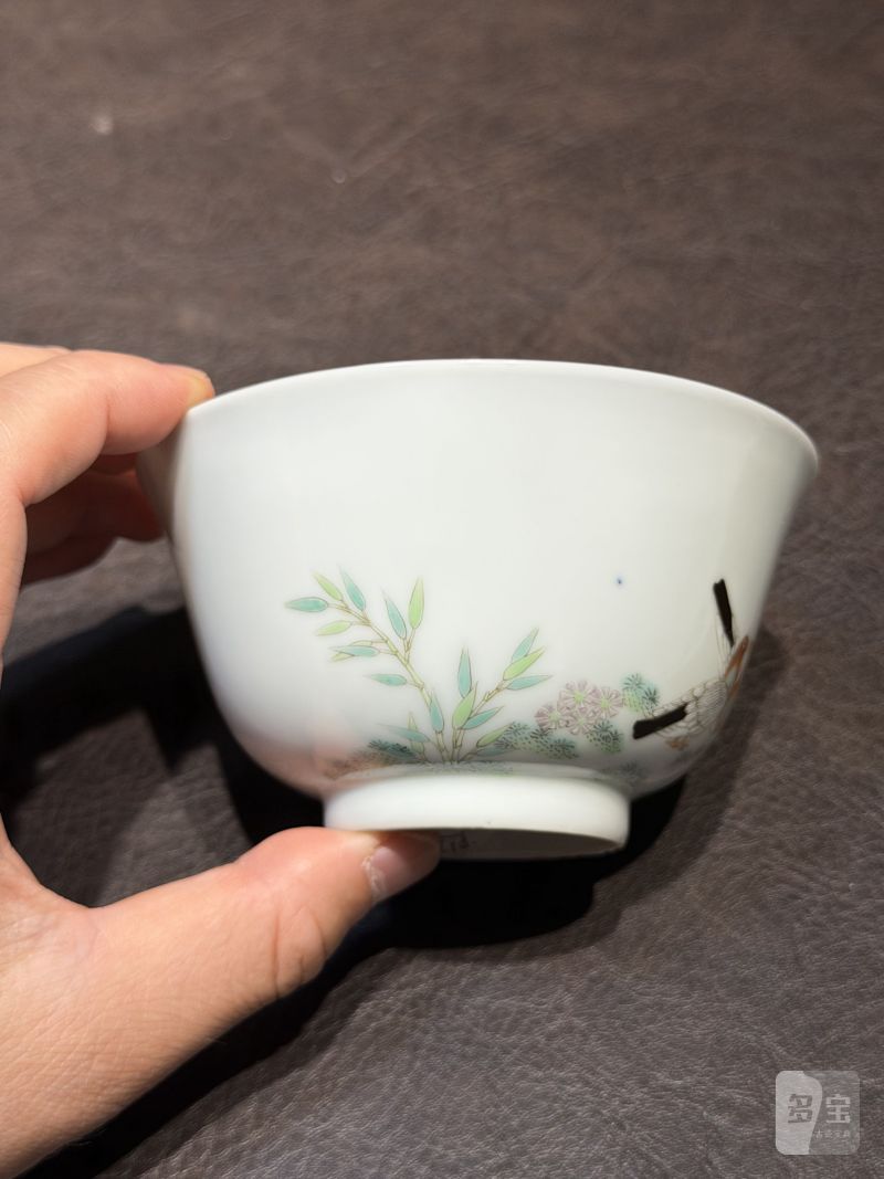 清道光 “宝善斋制”款粉鸟花鸟茶盅一对 - 图17